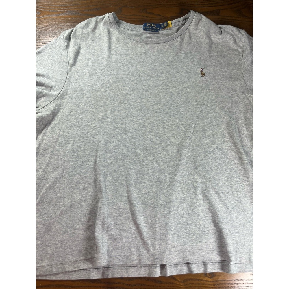 Polo Ralph Lauren Custom Slim Fit Gray Logo Polo Pony Crew Neck Cotton Tee XL